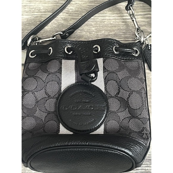 Coach Mini Dempsey Patch Bucket Bag Purse Signature Jacquard Khaki/Saddle C8322 - Picture 2 of 8